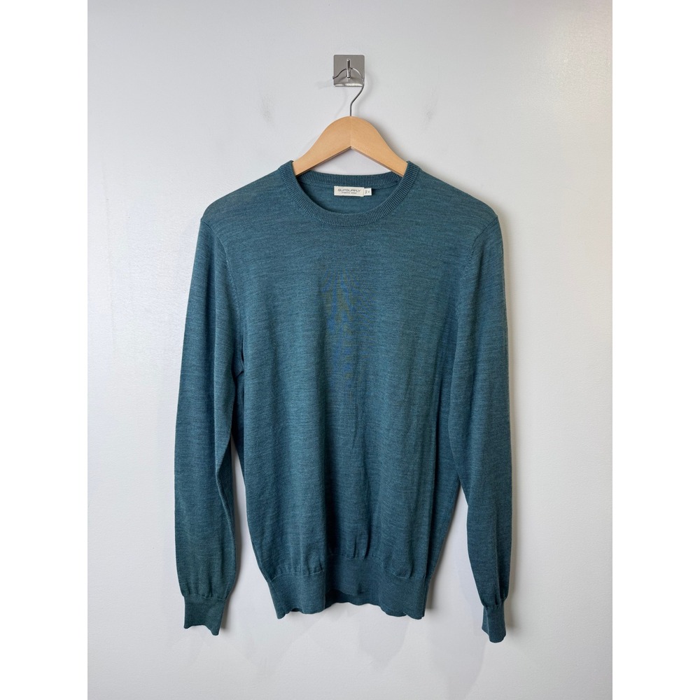 Suitsupply Men Teal Blue Merino Wool Crewneck Sweater Medium
